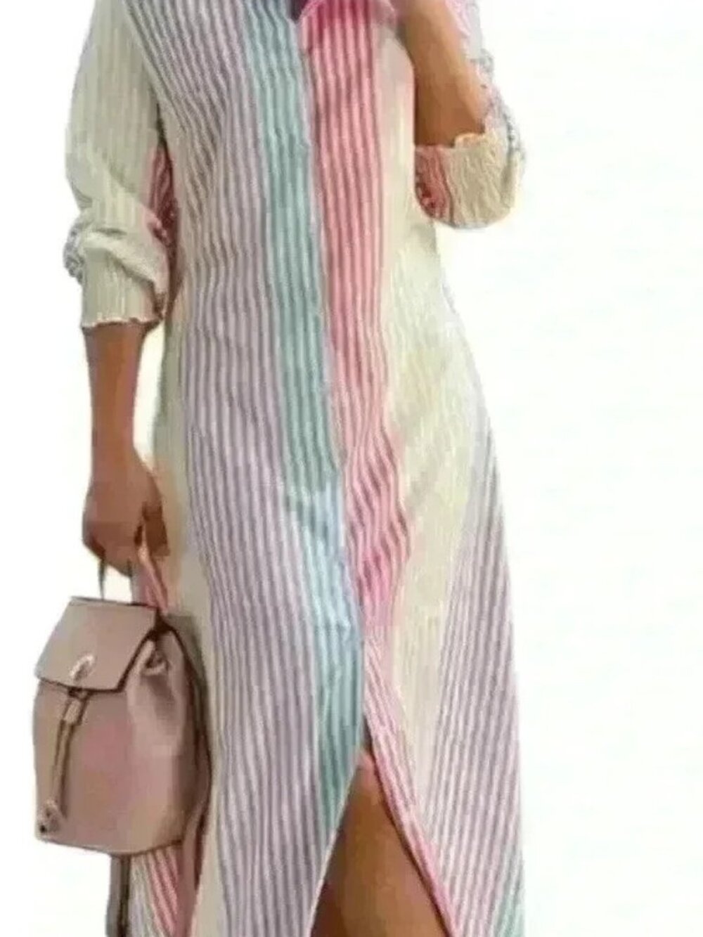 New Striped button down ladies Size large maxi curved hem dress